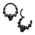 Black PVD Titanium Skull & Bone with Black CZ Gem Eyes Front Facing Hinged Segment Clicker