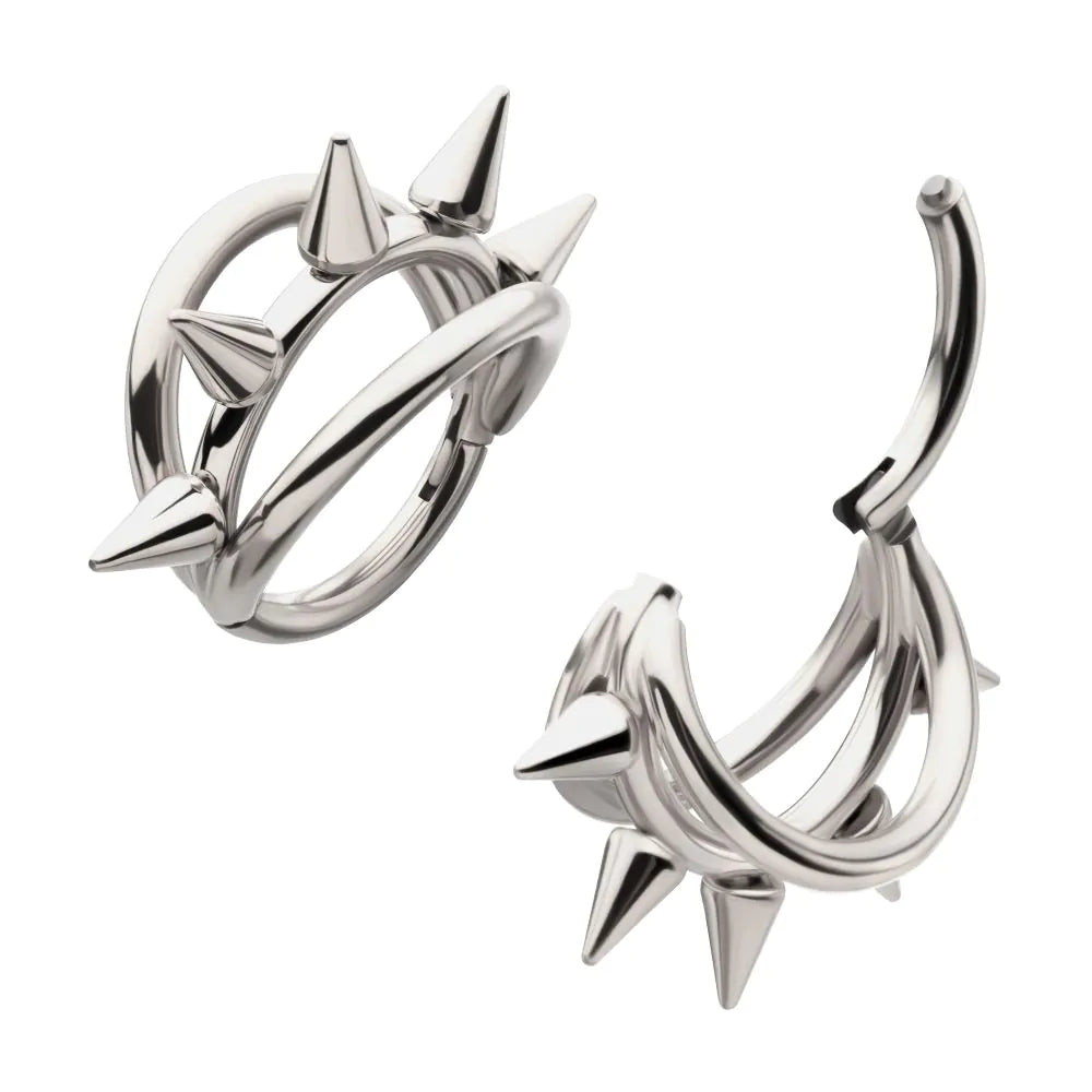 Titanium Five-Spiked Open Stack Triple Hoop Hinged Segment Clicker