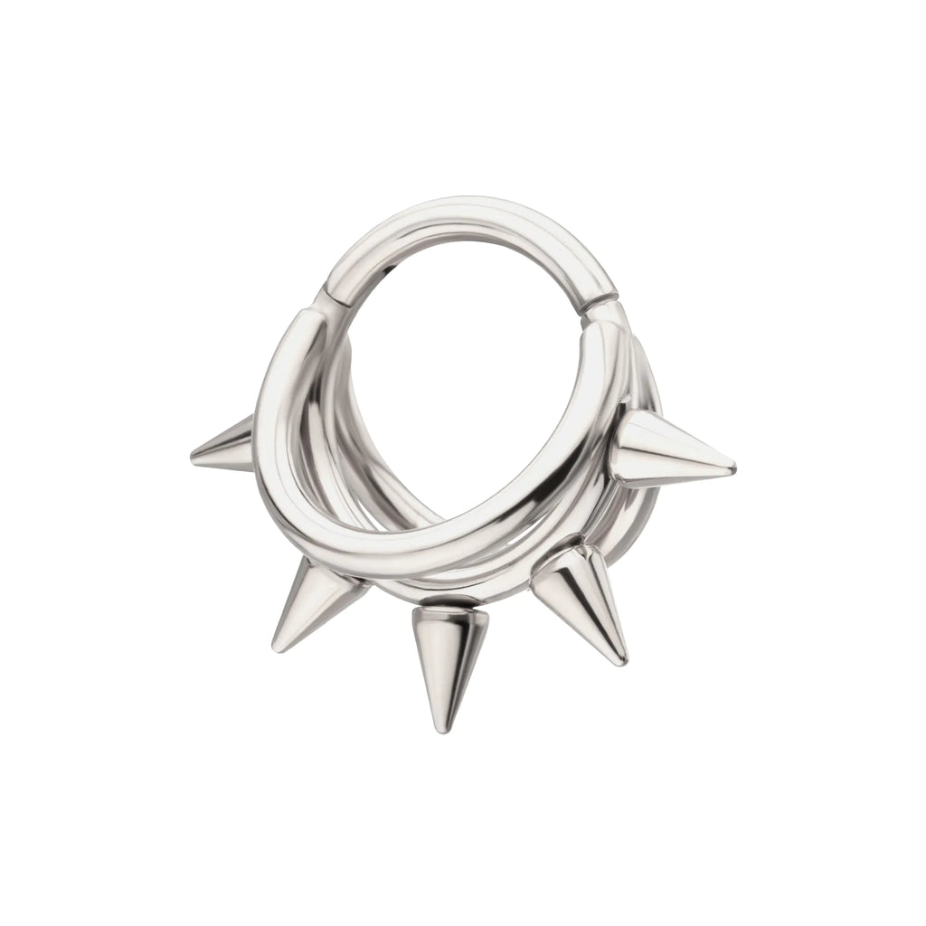 Titanium Five-Spiked Open Stack Triple Hoop Hinged Segment Clicker