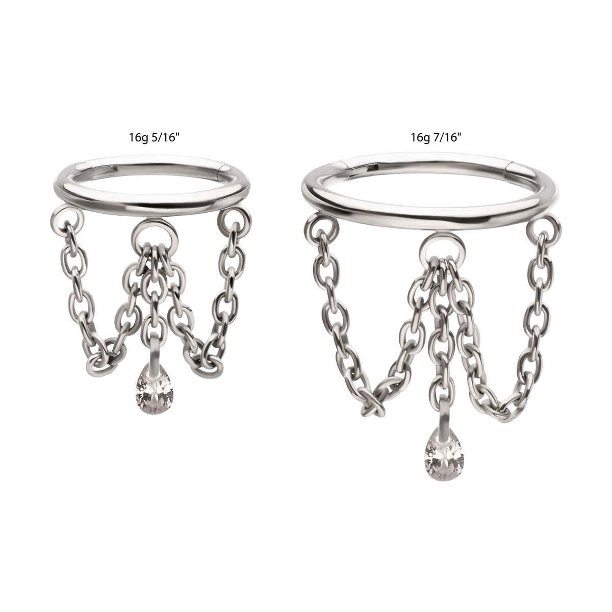 Titanium Triple Chain Dangle with Floating Teardrop Gem Hinged Segment Clicker