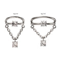 Titanium Prong Set Gem Open Stack Double Hoop with Gem Chain Dangle Hinged Segment Clicker