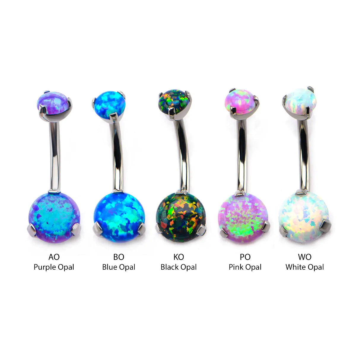 Titanium Internally Threaded Prong Set Double Synthetic Opal Navel Curves
