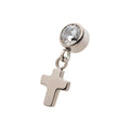 Titanium Internally Threaded Bezel Set CZ with Dangling Cross Top