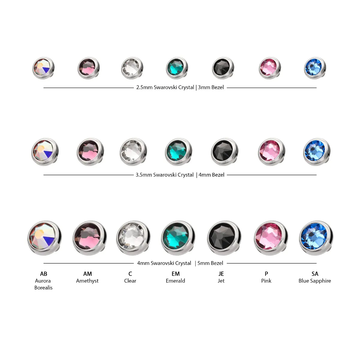 14g Titanium Internally Threaded Low Profile Bezel Set Swarovski Crystal Dermal Top