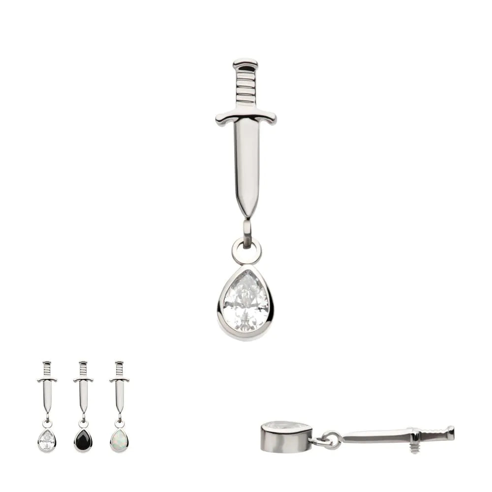 Titanium Internally Threaded Dangle Bezel Teardrop Gem Dagger Top