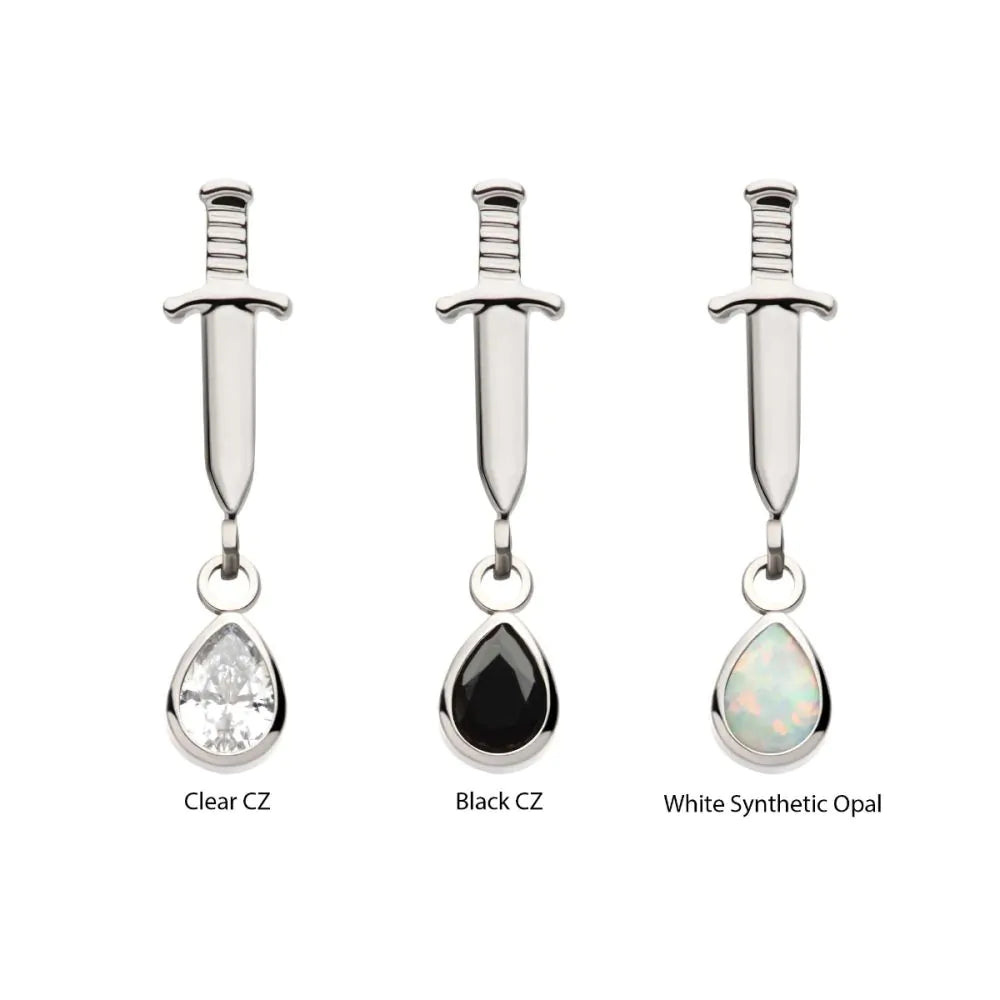 Titanium Internally Threaded Dangle Bezel Teardrop Gem Dagger Top