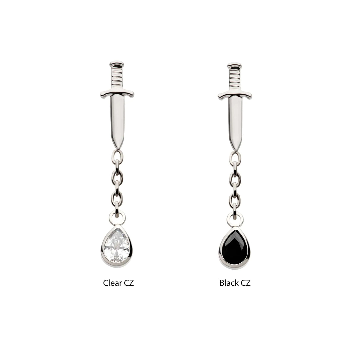 Titanium Internally Threaded Dangle Chain Bezel Teardrop CZ Dagger Top