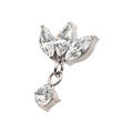 Titanium Internally Threaded 3 Cluster Marquise CZ Top with Dangle 4-Prong Round CZ