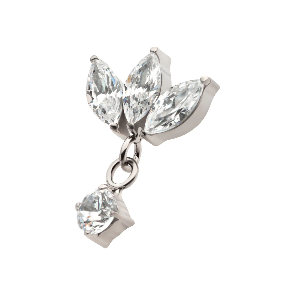 Titanium Internally Threaded 3 Cluster Marquise CZ Top with Dangle 4-Prong Round CZ