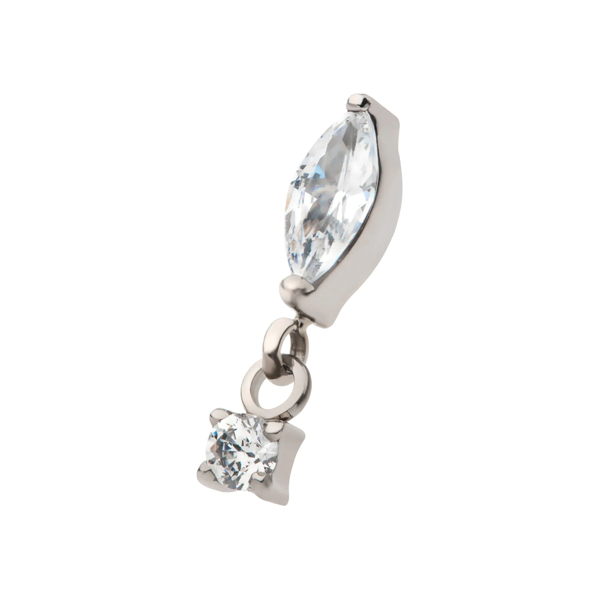 Titanium Internally Threaded Marquise CZ with Dangle Round CZ Top SKU titddng01c*