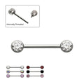 Titanium Bezel Set Gem End Nipple Barbell (One Side Fixed, One Side Internally Threaded) | Sold by piece
