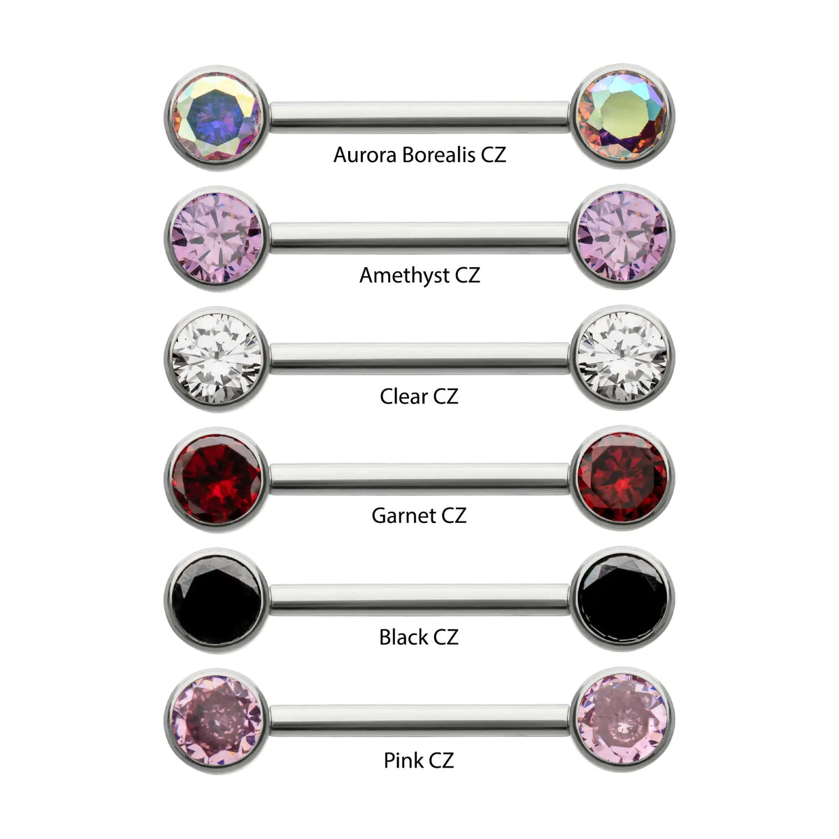 Titanium Bezel Set Gem End Nipple Barbell (One Side Fixed, One Side Internally Threaded) | Sold by piece