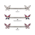 Titanium Internally Threaded Prong Set Butterfly CZ Gem End Nipple Barbell (One Side Fixed, One Side Internally Threaded)