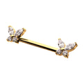 24Kt Gold PVD Titanium Internally Threaded Prong Set Butterfly CZ Gem End Nipple Barbell (One Side Fixed, One Side Internally Threaded) | Sold by piece