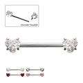 Titanium Internally Threaded Prong Set Heart CZ Gem End Nipple Barbell (One Side Fixed, One Side Internally Threaded)