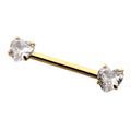 24Kt Gold PVD Titanium Internally Threaded Prong Set Heart CZ Gem End Nipple Barbell (One Side Fixed, One Side Internally Threaded) | Sold by piece