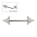 Titanium Internally Threaded Prong Set CZ Gem Triangle Shape End Nipple Barbell (One Side Fixed, One Side Internally Threaded)