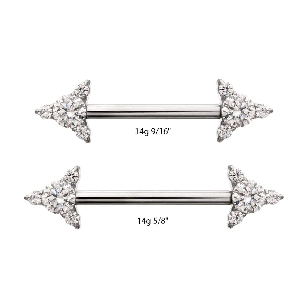 Titanium Internally Threaded Prong Set CZ Gem Triangle Shape End Nipple Barbell (One Side Fixed, One Side Internally Threaded)