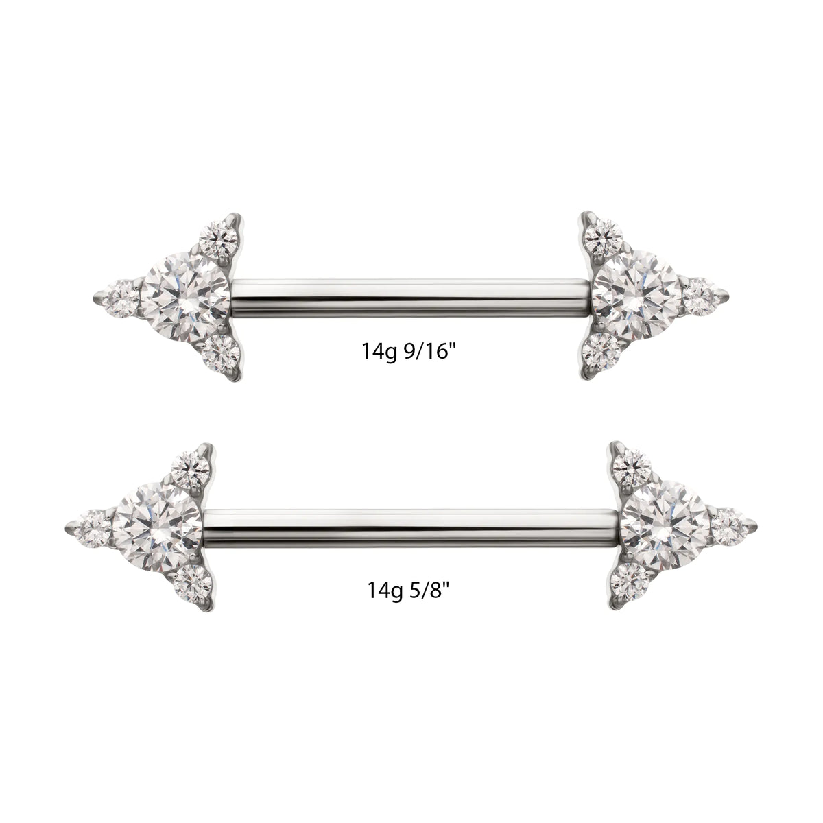 Titanium Internally Threaded Prong Set CZ Gem Triangle Shape End Nipple Barbell (One Side Fixed, One Side Internally Threaded)