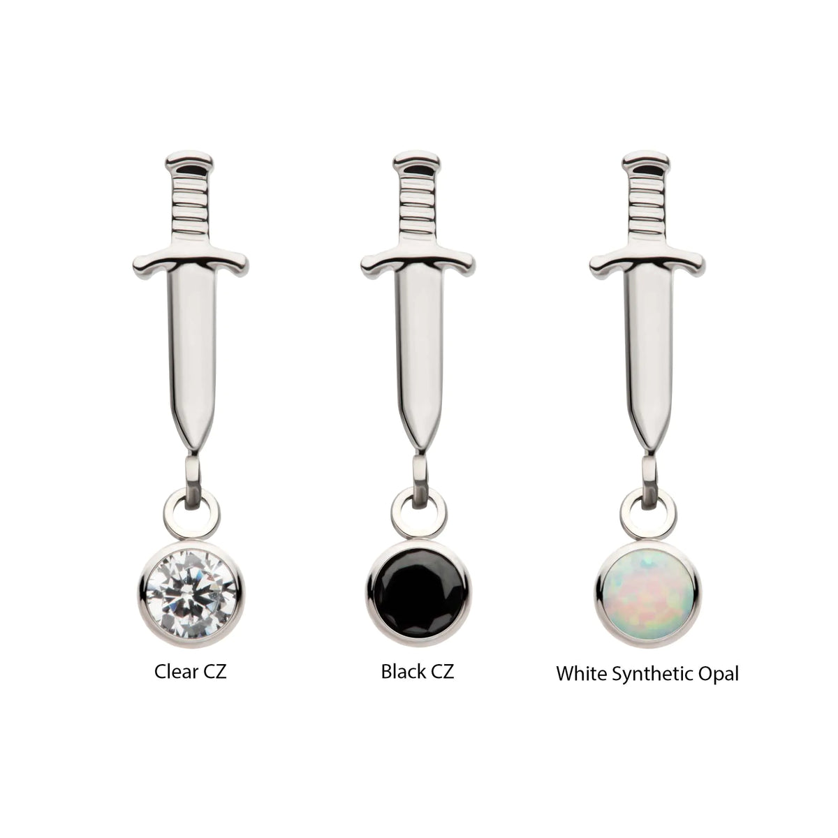 Titanium Threadless Dangle Bezel Round Gem Dagger Top