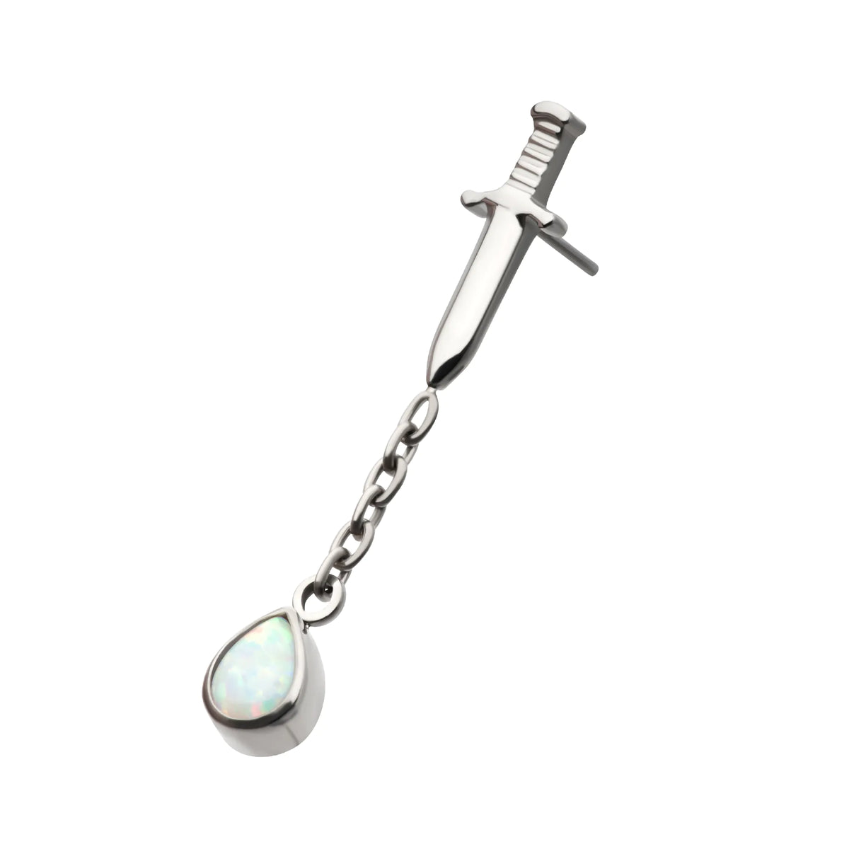 Titanium Threadless Dagger Top with Bezel Set Teardrop Opal Chain Dangle