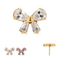 24Kt Gold PVD Titanium Threadless Bow Top with Prong Set Marquise & Baguette Gem