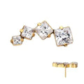 24Kt Gold PVD Titanium Threadless Prong Set Princess Cut Gem Staggered 4-Cluster Top