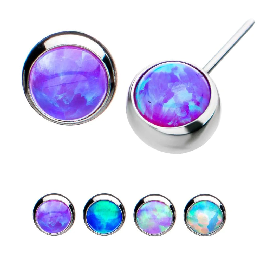 Titanium Threadless Bezel Set Synthetic Opal Side Facing Top