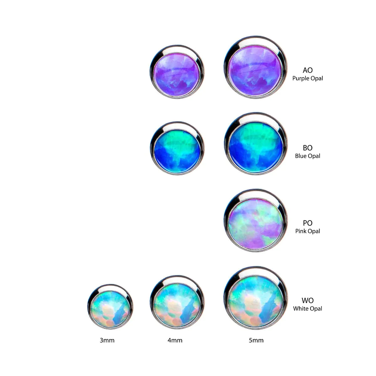 Titanium Threadless Bezel Set Synthetic Opal Side Facing Top