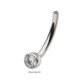 Titanium Threadless with Bezel Set CZ Fixed Disc Bottom Curved Barbell