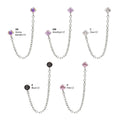 Titanium Threadless Double Prong Set Gem Top with Rolo Chain Dangle