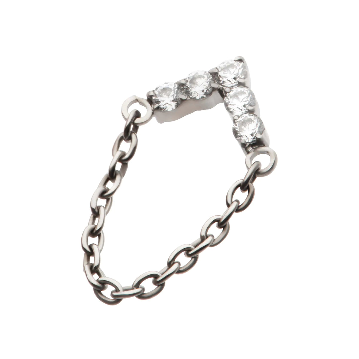 Titanium Threadless 5-Cluster Round AAA CZ Chevron Shape Top with Dangle Chain