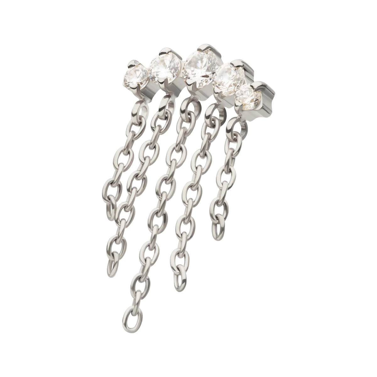 Titanium Threadless 5-Cluster Round AAA CZ Top with 5 Dangle Chains
