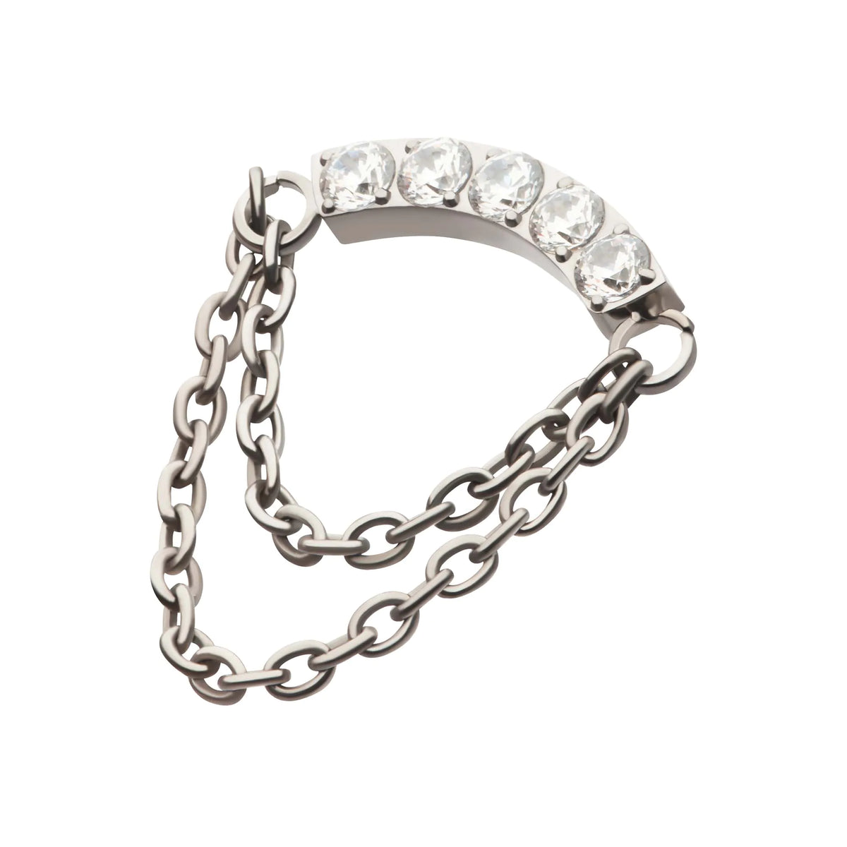 Titanium Threadless 5-Cluster Round AAA CZ Curved Bar Top with 2 Tier Dangle Chain