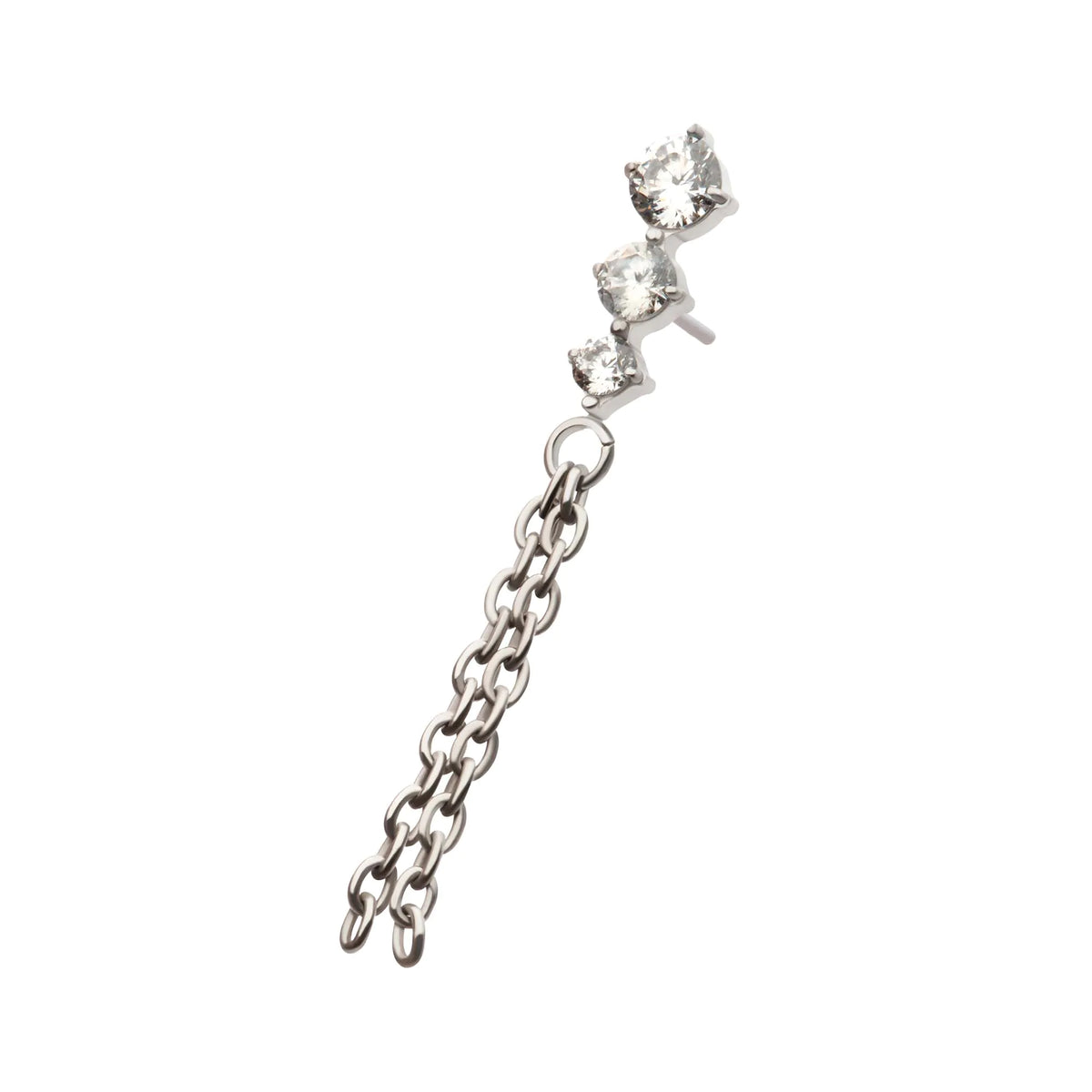 Titanium Threadless Triple Round AAA CZ Top with 2 Dangle Chains