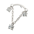 Titanium Threadless Dangle Chain Curved Bar Top with Pronged Trio Round CZ
