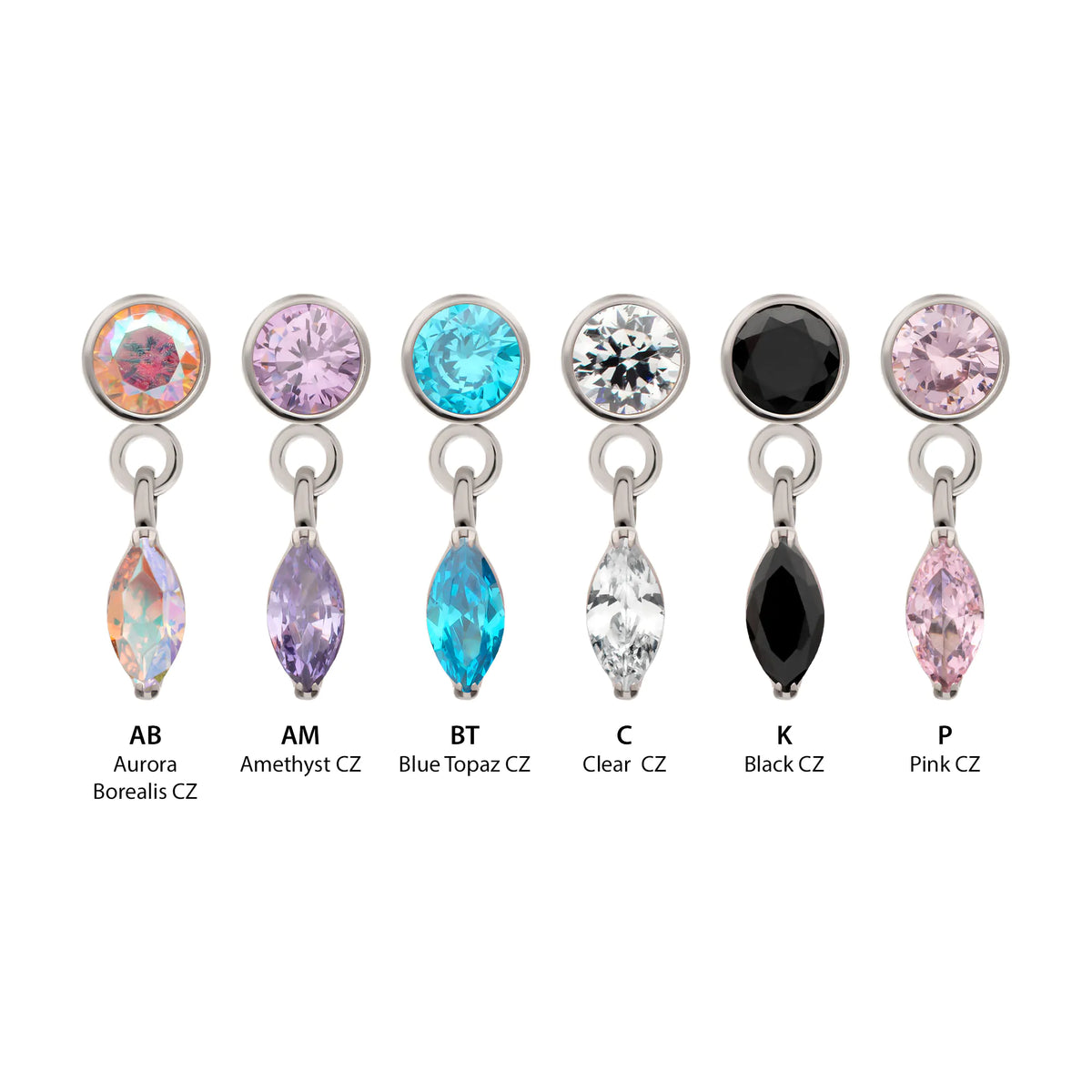 Titanium Threadless Bezel Gem Top with Marquise Dangle