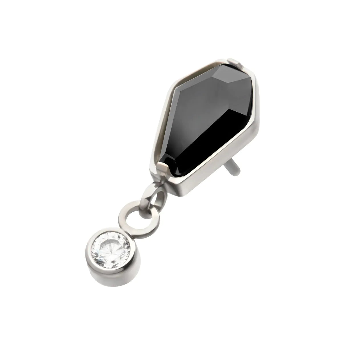 Titanium Threadless Dangle Bezel Round & Coffin CZ Top