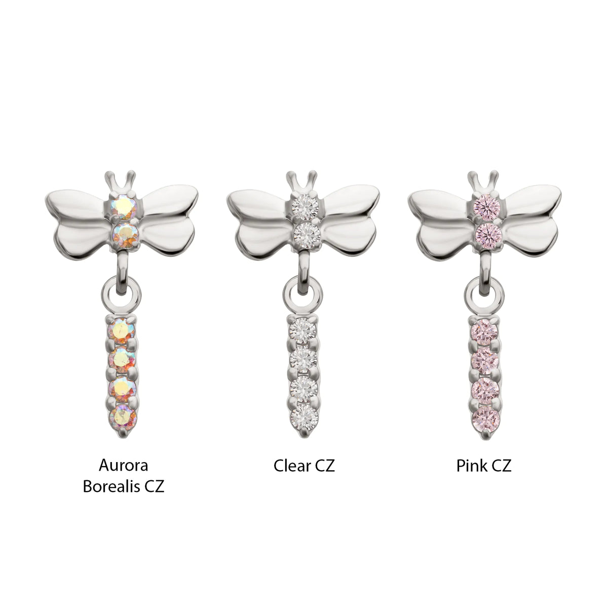 Titanium Threadless Dragonfly Top with Prong Set 4-Gem Dangle