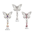 Titanium Threadless Butterfly Top with Prong Set 2-Gem Dangle