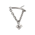 Titanium Threadless Vertical Helix Curved Bar Top with CZ Gem Chain Dangle