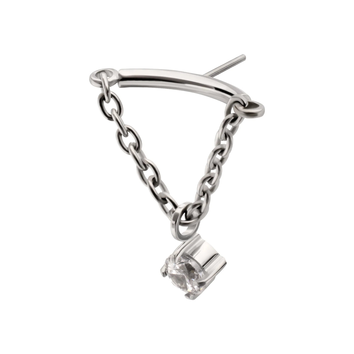 Titanium Threadless Vertical Helix Curved Bar Top with CZ Gem Chain Dangle