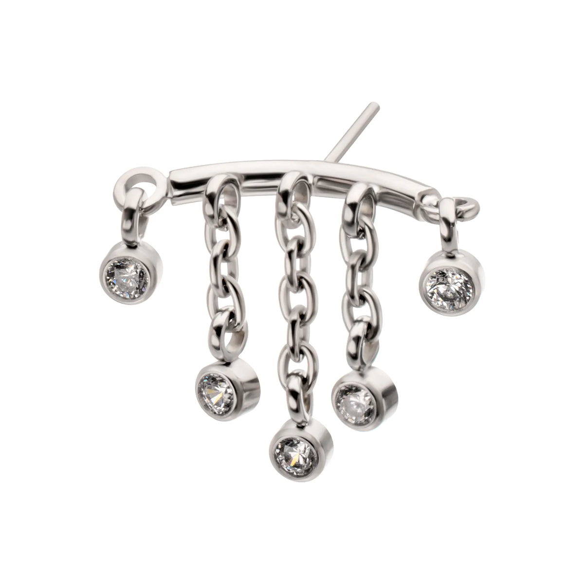 Titanium Threadless Vertical Helix Curved Bar Top with 5-Chain Bezel Gem Dangle