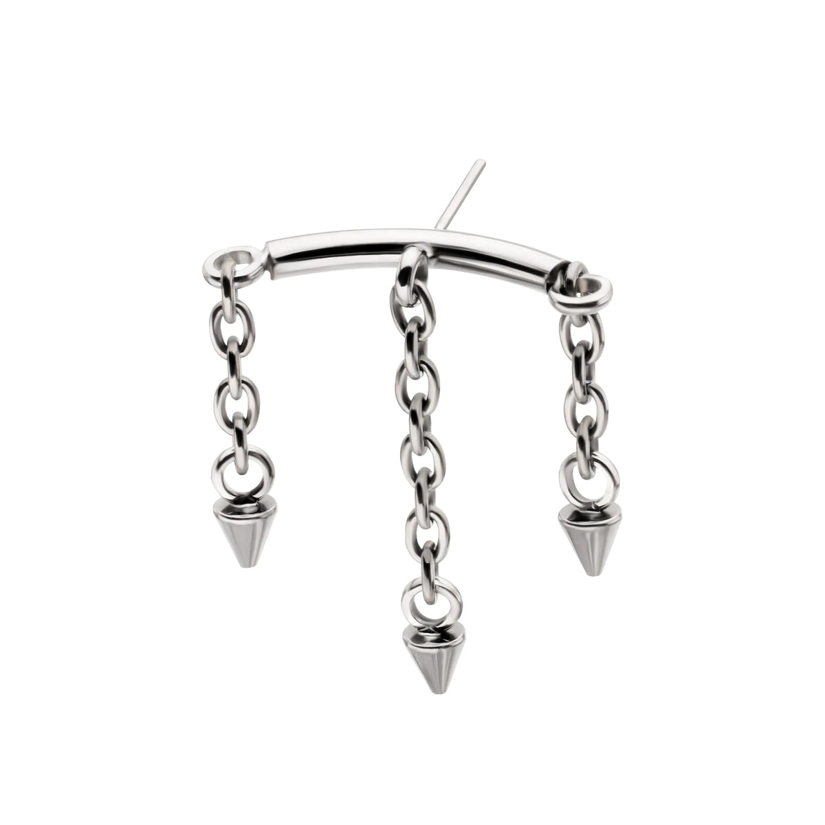 Titanium Threadless Vertical Helix Curved Bar Top with 3 Spiked Chain Dangle