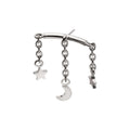 Titanium Threadless Vertical Helix Curved Bar Top with Crescent Moon and Star 3-Chain Dangle