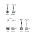 Titanium Threadless with Prong Set Round AAA CZ/Synthetic Opal Detachable Top and Non-Dangle Navel Curve