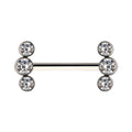 Titanium with One Side Fixed & One Side Threadless Nipple Barbell with Bezel Set CZ 3-Cluster Ends