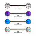 Titanium with One Side Fixed & One Side Threadless Nipple Barbell with Bezel Set CZ/Opal Ends