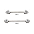 Titanium Bezel Set Teardrop Gem End Nipple Barbell (One Side Fixed, One Side Threadless)