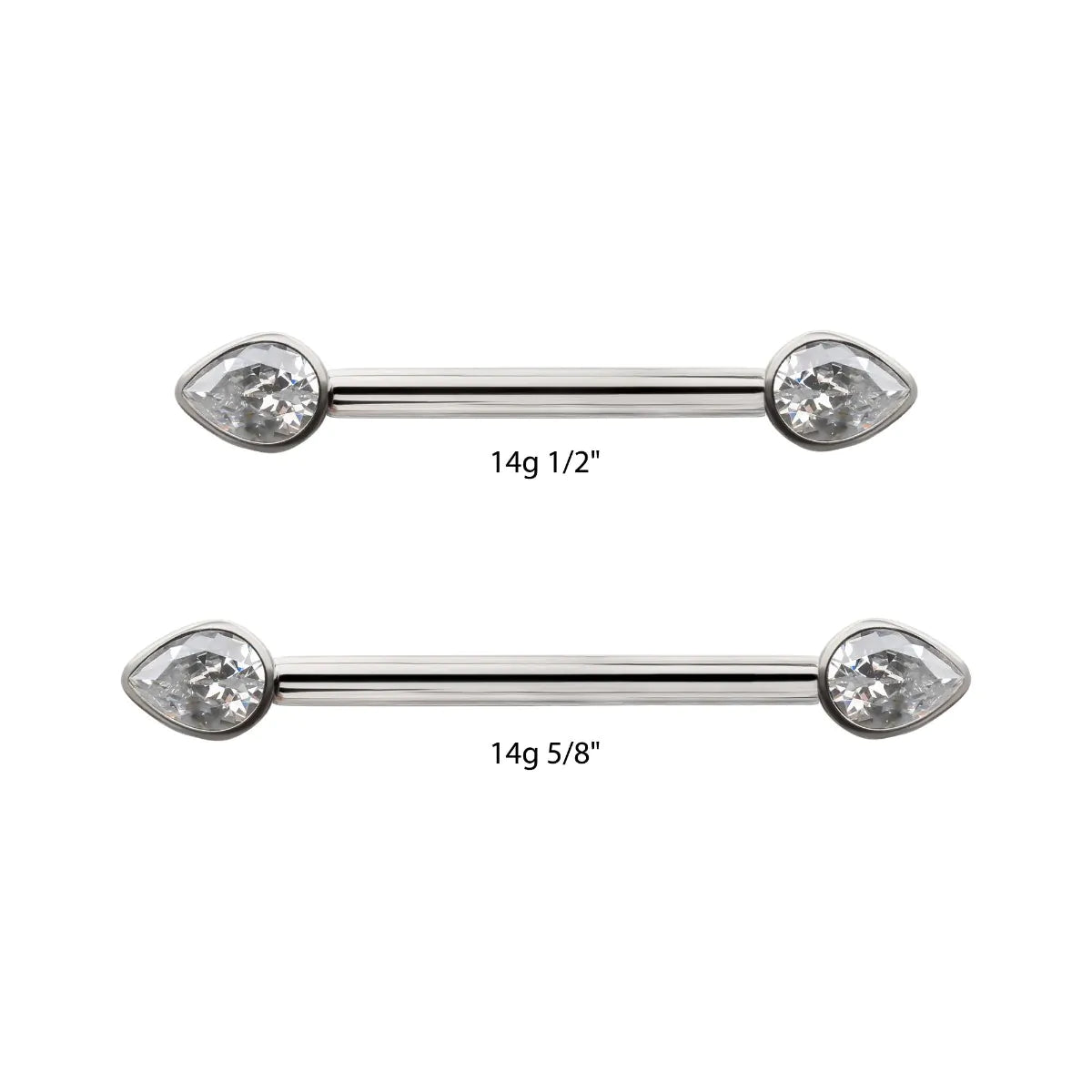 Titanium Bezel Set Teardrop Gem End Nipple Barbell (One Side Fixed, One Side Threadless)